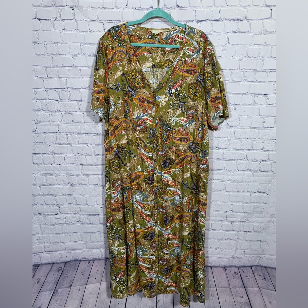 Fat Face Womens Paisley Midi Button Front Dress Green Size 18 Fairy Grunge